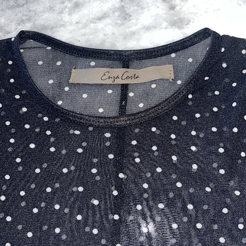 Enza Costa Sheer Crewneck Long Sleeve Polkadot Top - Picture 4 of 7